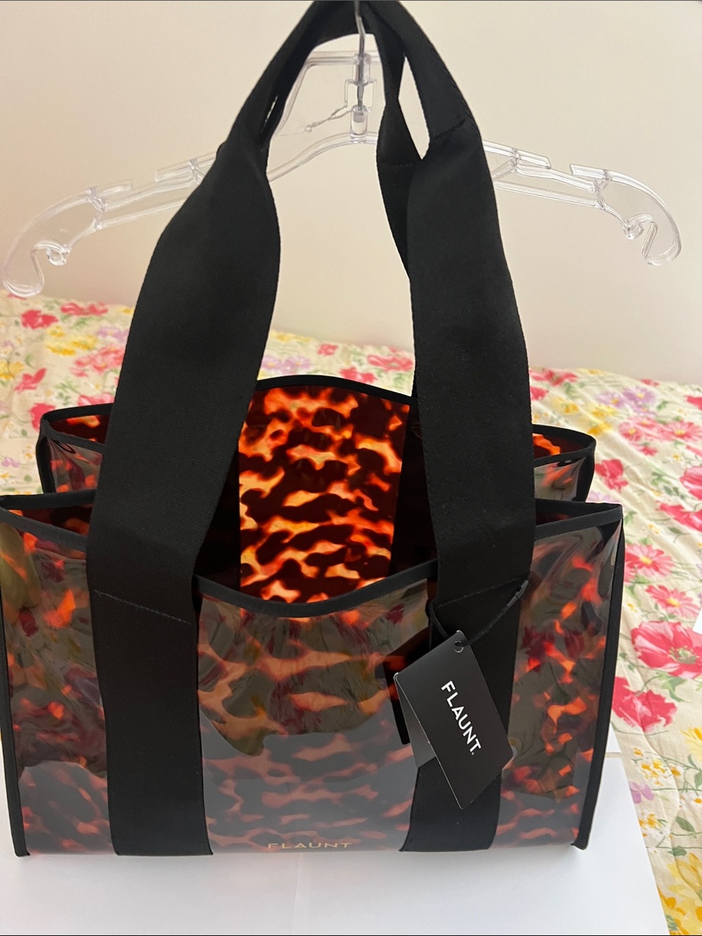 NWT Flaunt Tortoiseshell Clear Tote in Amber Brown - Picture 9 of 16
